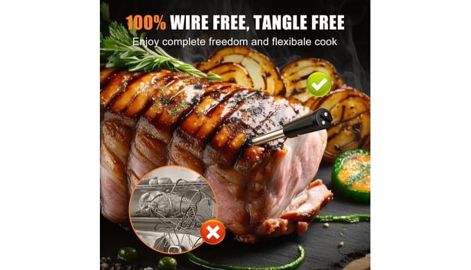 INSMART Wireless Smart Meat Thermometer,330FT Bluetooth Range,100% Waterproof,Precision Cooking Grilling,Multi Sensors,for BBQ,Oven,Grill,Kitchen,Smoker, Rotisserie Turkey Beef (Wood) thumbnail 3
