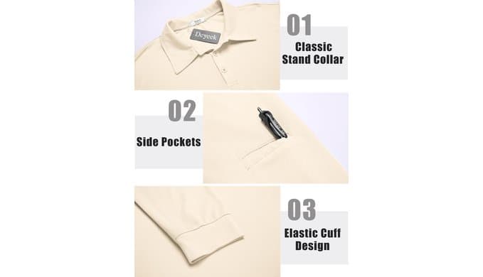 Deyeek Men's Long Sleeve Polo Shirts, Quick Dry Golf Polo for Men thumbnail 4