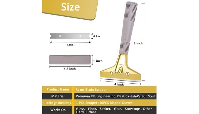 Razor Blade Scraper with 30 PCS Extra Blades and Gloves. thumbnail 2