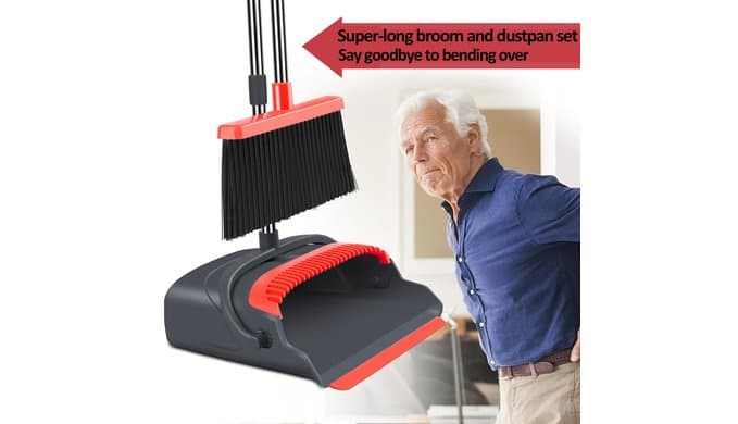 Upgrade Broom and Dustpan Set, Broom with Dustpan Combo Set, Large Size and with Long Handle, Upright,Ideal for Indoor Outdoor Garage Kitchen Room Office Lobby Use (Black&Red) thumbnail 5