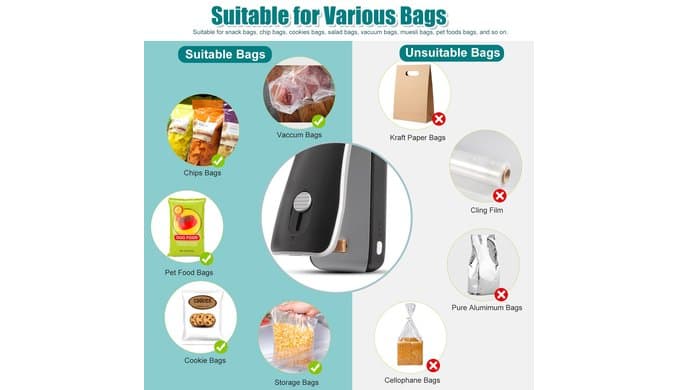 Mini Bag Sealer 2 in 1, Rechargeable Chip Bag Sealer Heat Seal with Cutter thumbnail 5
