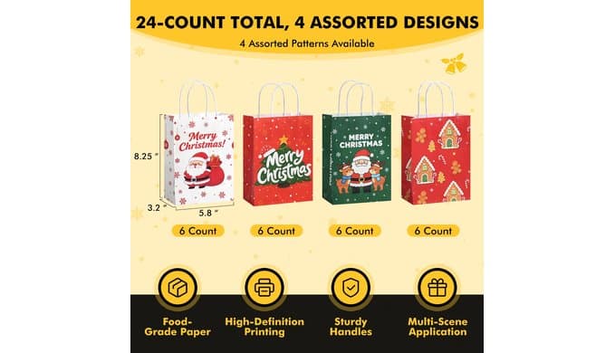 RACETOP Christmas Gift Bags with Handles – 24 Pcs Santa Bags thumbnail 3