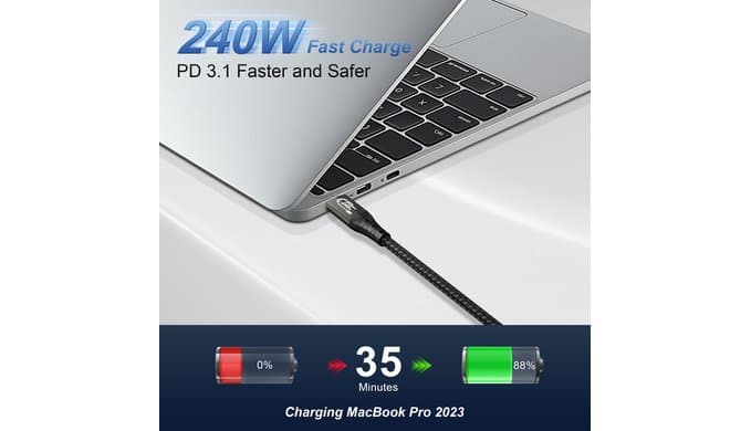 ZIKNYDO 40Gbps for Thunderbolt 4 Cable 6.6FT/2m, USB 4 Data Cable, 8K/4K USB C Display, 240W Charging Thunderbolt Cable, for Thunderbolt 3, iPhone 16 Series, SSD, MacBook, eGPU, Monitors, Laptops thumbnail 5