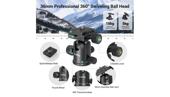 SmallRig 71"/ 180cm Aluminum Camera Ball Head Tripod & Monopod CT-10 thumbnail 3