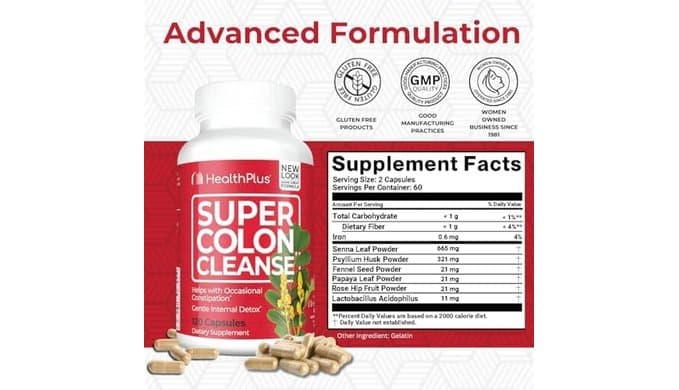 Health Plus Super Colon Cleanse Detox Capsules, 30 Day Supply, 120 Ct thumbnail 2