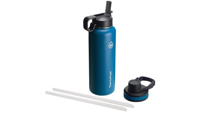 ThermoFlask 40 oz Double Wall Vacuum Insulated Stainless Steel Water Bottle - Reusable with Leakproof Chug & Straw Lids - Keeps Drinks Cold 24 hr/Hot 12 hr - Easy Maintenance - Gym/On-the-Go, Cobalt