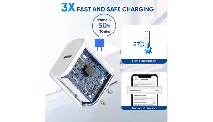 3 Pack Fast Charger iPhone,【Apple MFi Certified】6FT iPhone Charger Fast Charging USB C Block Wall Adapter 6 Foot Type C to Lightning Cable for iPhone 14 Pro Max/14 Plus/13 Pro/12/12Pro/11/XS/X,AirPods thumbnail 2