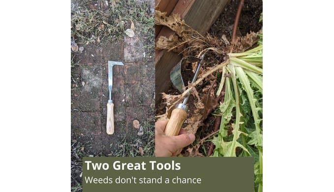 Weed Puller and Patio Paver Weeding Tool Set - Two Classic, Heavy Duty, Stainless Steel Weeding Tools with Beautiful Wooden Handles - by Truly Garden thumbnail 3