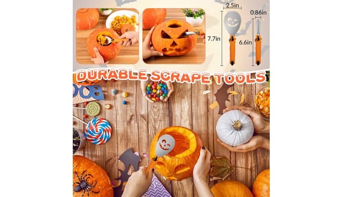 WANNTS Pumpkin Carving Kit Halloween, Safe and Pumpkin Carving Set, DIY Stainless Steel Pumpkin Carving Tools for Halloween Decoration Jack-O-Lanterns, Gift for Halloween(24 Pieces) thumbnail 2