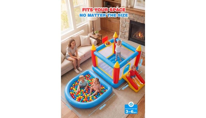 AKEYDIY 6-in-1 Inflatable Bounce House with Overhead Sprinkler & Slide - Detachable Ball Pit, Extra PVC Wet & Dry Water Park Kids 3-6 with Electric Pump, 30 Ocean Balls, Basketball Hoop & Game Mat thumbnail 5