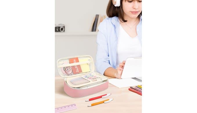 SUNEE Cute Pencil Case, Aesthetic Pen Pouch, Colored Large Pencil Bag with Zipper, Kawaii Stationery Storage and Organizer, School Supplies for Teen and Adult Girls, Pink thumbnail 2