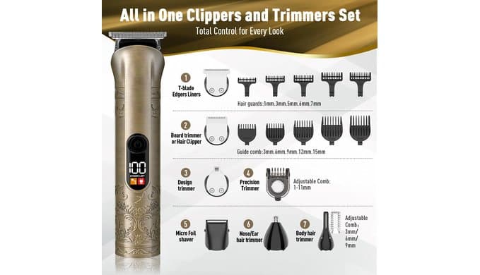 Solati Beard Trimmer for Men Professional Hair Clippers Kit with Zero Gapped Electric Waterproof Razor Shaver Set for Mustache Body Nose Ear Hair Facial Back Adjustable Precision Grooming Kit (Gold) thumbnail 2