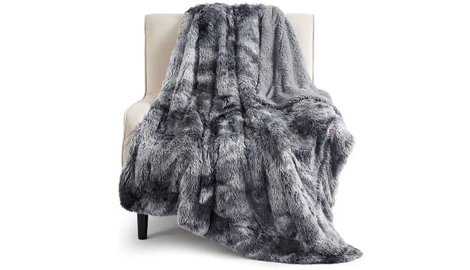 Bedsure Faux Fur Fluffy Fleece Sherpa Blanket Couch Throw Grey 50"x60" thumbnail 1