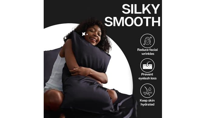 MR&HM Satin Pillowcase 2 Pack, Queen Size 20"x30", Black thumbnail 4