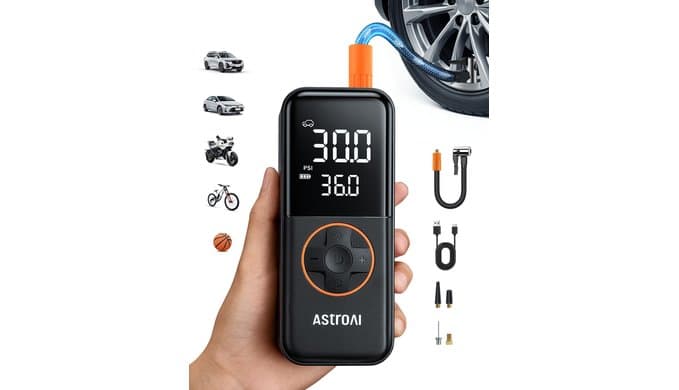 AstroAI L4 Cordless Tire Inflator Portable Air Compressor, 150PSI Portable Air Pump for Car Tires, Battery Electric Tire Pump with Pressure Gauge, Ultra-Fast Inflation for Cars,Motorcycles,Bikes,Balls thumbnail 1