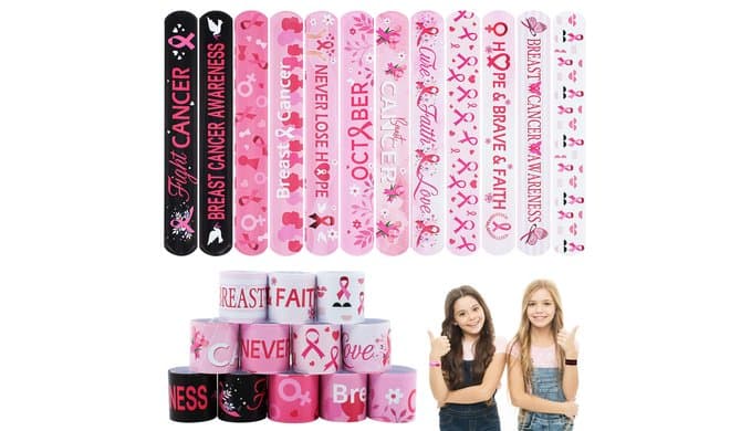 Pink Ribbon Breast Cancer Awareness Accessories 36PCS Slap Bracelets Women thumbnail 1