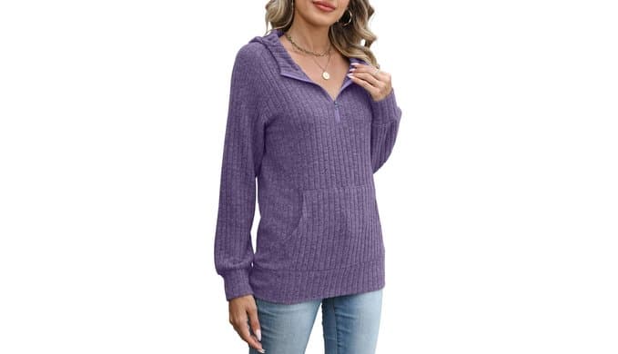 Womens Sweaters 2026 Long Sleeve Hoodies Quarter Zip Sweatshirt thumbnail 4