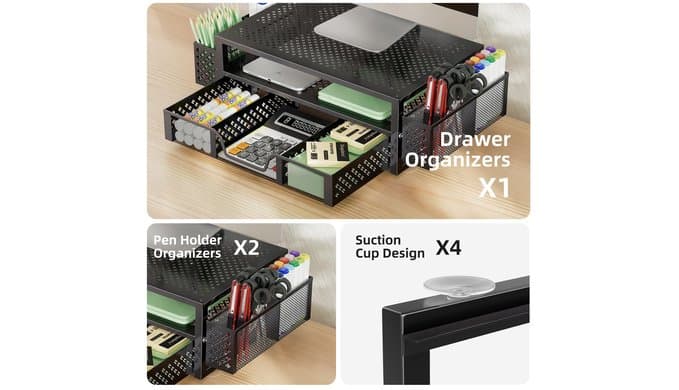 Simple Trending Monitor Stand with Drawer, 2-Tier Laptop Stand, Black thumbnail 5