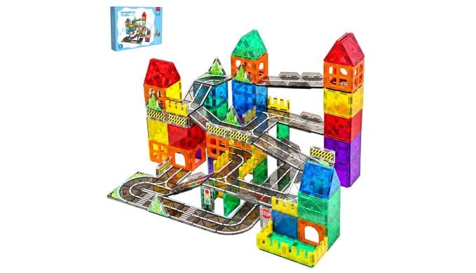 Magnetic Tiles Road Set, 89 PCS Magnetic Building Blocks with Roads thumbnail 1