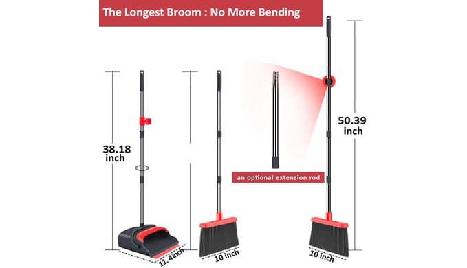 Upgrade Broom and Dustpan Set, Broom with Dustpan Combo Set, Large Size and with Long Handle, Upright,Ideal for Indoor Outdoor Garage Kitchen Room Office Lobby Use (Black&Red) thumbnail 3