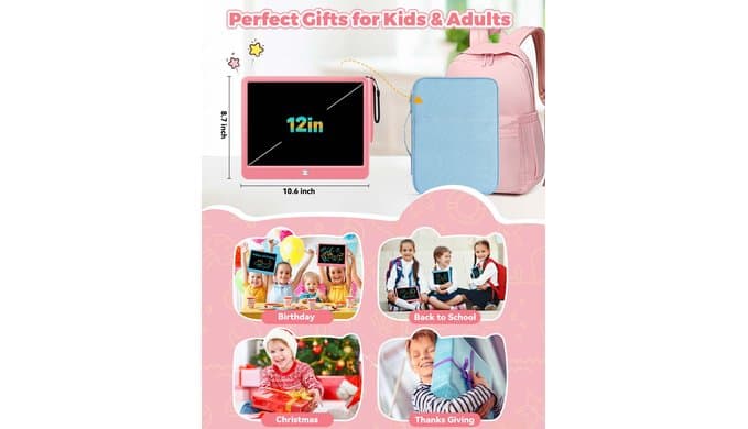 KOKODI 12 Inch LCD Writing Tablet with Anti-Lost Stylus, Erasable Doodle Board Colorful Toddler Drawing Pad, Car Travel School Games Toys for 3 4 5 6 7 8 Kids, Birthday Gift for Girls Boys Adults Pink thumbnail 2