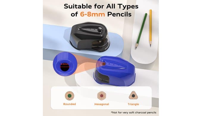 STAGEEK Electric Pencil Sharpener, Plug in or USB/Battery Operated, Blue thumbnail 3