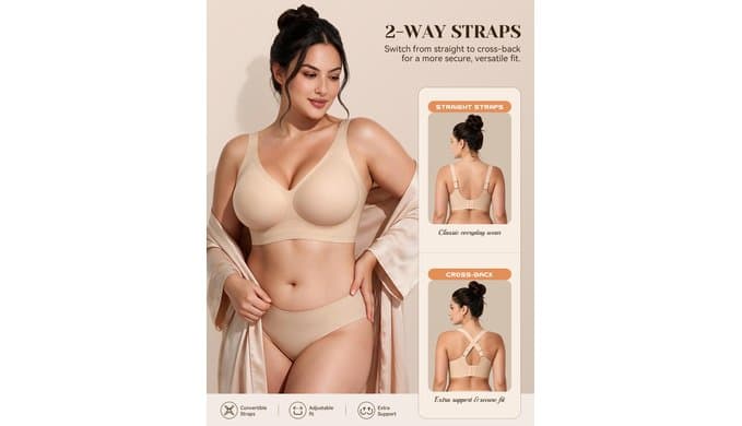 Jelly Bra Seamless Wireless Bra for Women No Underwire Bras Comfy Deep V thumbnail 5