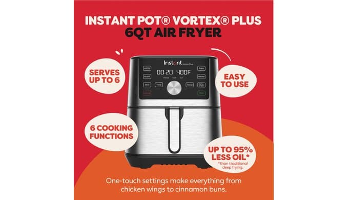 Instant Pot VORTEX Plus 6QT XL Air Fryer, 6-in-1 Air Fryer, Stainless Steel thumbnail 2