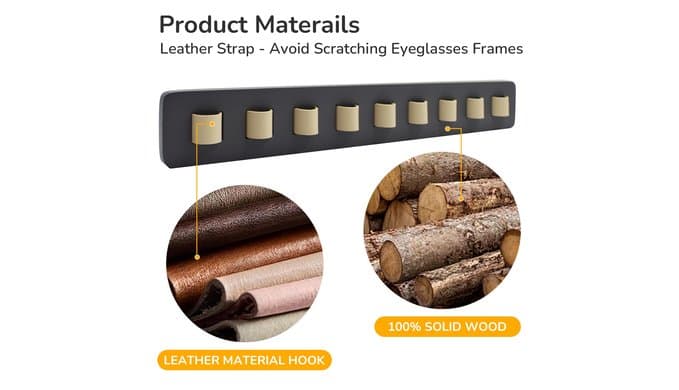 Sunglasses Organizer Wall Mounted Wood Sunglass Holder for Home Glasses Holder/Sunglasses Rack,Home Decor (Gray-1pcs-long) thumbnail 5