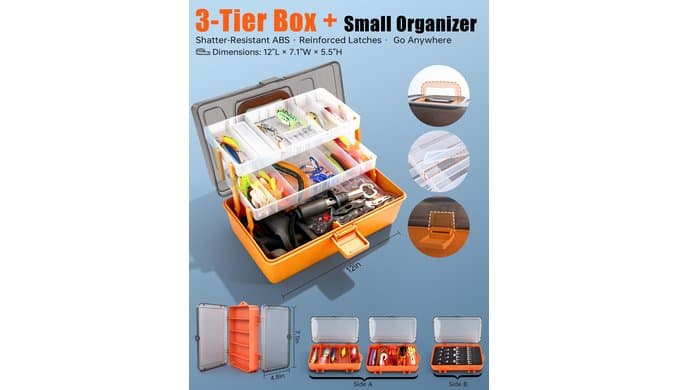 Large 3-Layer Tackle Box with Tackle Included, 417Pcs Fishing Lures Kit thumbnail 3
