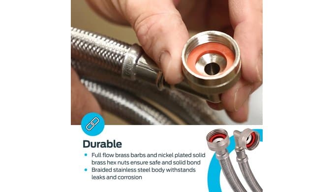 Eastman 6 ft Washing Machine Hose Connectors with Elbows, Pack of 2, 3/4 in FHT x 3/4 in FHT, Braided Stainless Steel, 41066 thumbnail 5