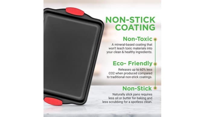 NutriChef 3‑Piece Nonstick Cookie Sheets – Carbon Steel Baking Sheet Set with Non Stick Coating & Red Silicone Handles – Oven Pans for Family Baking thumbnail 4