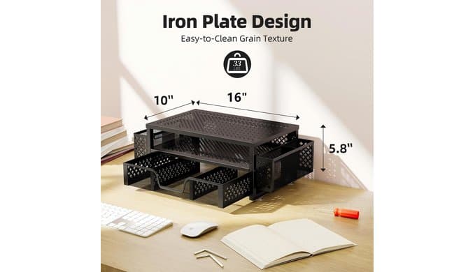 Simple Trending Monitor Stand with Drawer, 2-Tier Laptop Stand, Black thumbnail 3