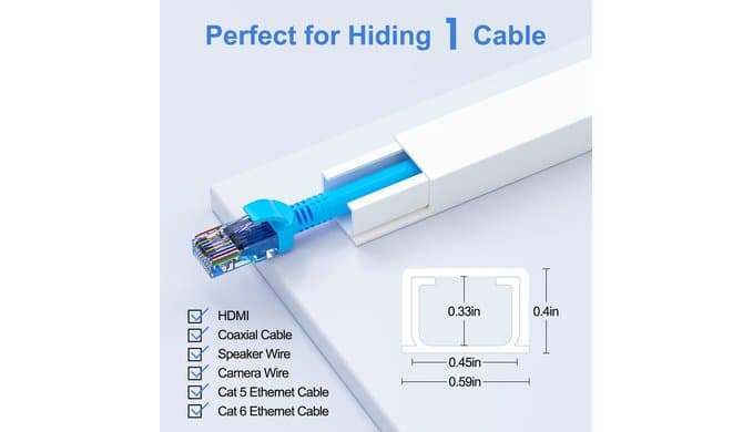 Yecaye Cord Hider, 113in One-Cord Cable Raceways, W0.59in H0.4in, White thumbnail 2