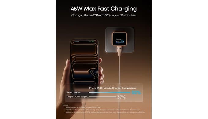 Anker Nano Smart Display Charger, 45W Max Fast Charger USB C for iPhone 17 thumbnail 3