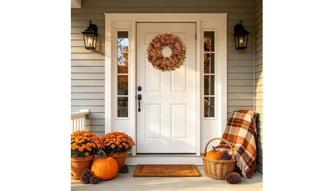 20 Inch Fall Wreaths for Front Door, Maple Leaves Outdoor Wreaths thumbnail 3