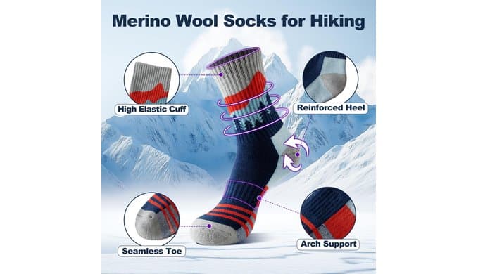 Womens Merino Wool Hiking Socks, Cushion Boot Socks for Camping Backpacking thumbnail 3