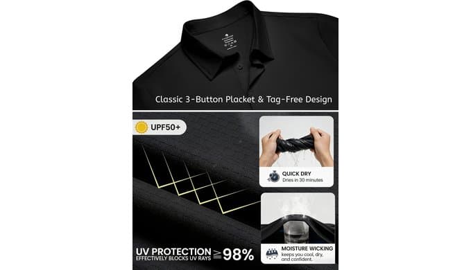 PINSPARK Men's Polo Shirts Long Sleeve Golf Shirts UPF 50+ Collared Shirt thumbnail 5