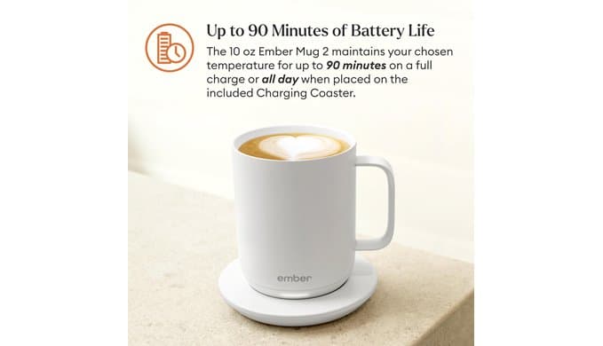 Ember Temperature Control Smart Mug 2, 10 Oz, App-Controlled Heated Coffee Mug with 80 Min Battery Life and Improved Design, White thumbnail 4