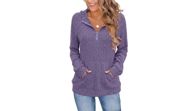 Womens Sweaters 2026 Long Sleeve Hoodies Quarter Zip Sweatshirt thumbnail 1