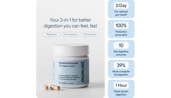 Zenwise Health Digestive Enzymes, Probiotics, for Gut Health Bloat - 180 CT thumbnail 2