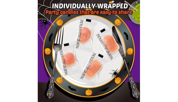 AMOS Peelerz Gummy Body Parts, Approx 48 Pieces Peelable Halloween Gummies,Raspberry and Strawberry Flavored Candy, Spooky Brain, Ear and Finger Shapes, Party and Trick-or-Treat Treats thumbnail 4
