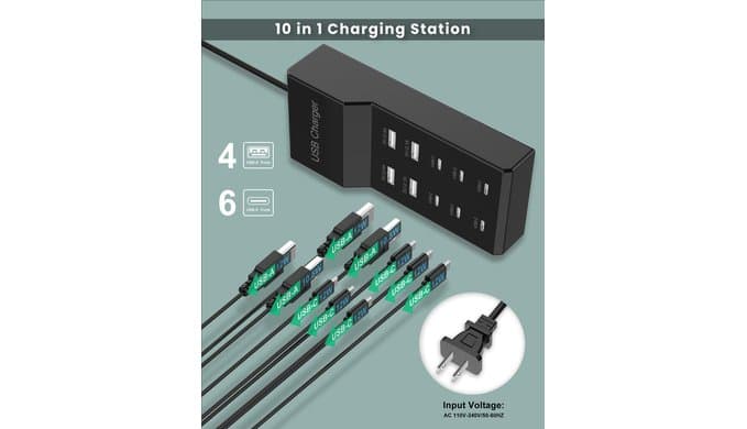 6 USB-C & 4 USB-A Port Charging Block Station Power Strip Cord Plug Hub thumbnail 2