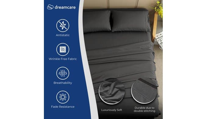 DREAMCARE King Size Sheets Set - King - Extra Deep - Gray thumbnail 3