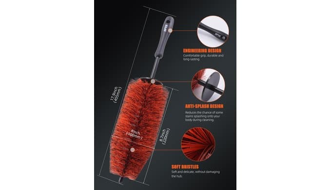 SPTA Car Wheel Cleaning Brush, Premium Detailing Wheel Brush for All Vehicle Types 17.7" Ultra-Soft and Scratch-Free Reusable Rim, Car Detailing Brush Tool for Rims & Tires for Deep Cleaning thumbnail 2