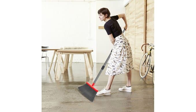 Upgrade Broom and Dustpan Set, Broom with Dustpan Combo Set, Large Size and with Long Handle, Upright,Ideal for Indoor Outdoor Garage Kitchen Room Office Lobby Use (Black&Red) thumbnail 2