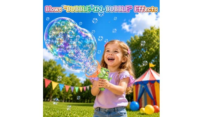 Bubble-in-Bubble Dino Bubble Gun for Kids Ages 3-9 Green thumbnail 2