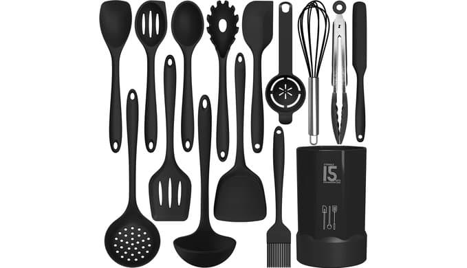 AOTHOD Silicone Cooking Utensils Set - 446°F Heat Resistant Kitchen Utensils,Turner Tongs,Spatula,Spoon,Brush,Whisk,Kitchen Utensil Gadgets Tools Set for Nonstick Cookware,Dishwasher Safe (BPA Free) thumbnail 1