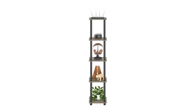 FURINNO Turn-N-Tube 5-Tier Corner Square Rack Display Shelf, Round, French Oak Grey/Black thumbnail 5