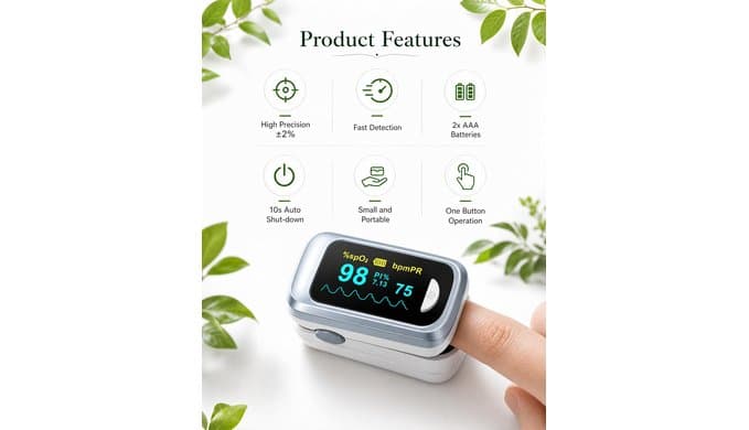 Fingertip Pulse Oximeter Blood Oxygen Saturation Monitor Pulse Ox, Heart Rate and Fast Spo2 Reading Oxygen Meter with OLED Screen Included Lanyard and 2 X AAA Batteries thumbnail 5